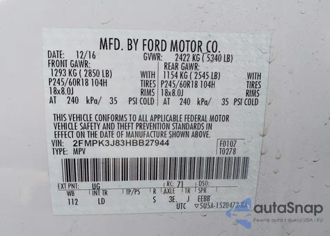 2017 Ford Edge Sel from USA, damaged, VIN 2FMPK3J83HBB27944